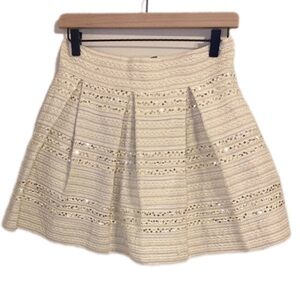 Ginger G Pleated Cream Sequin Tweed Mini Skirt Party Size Large